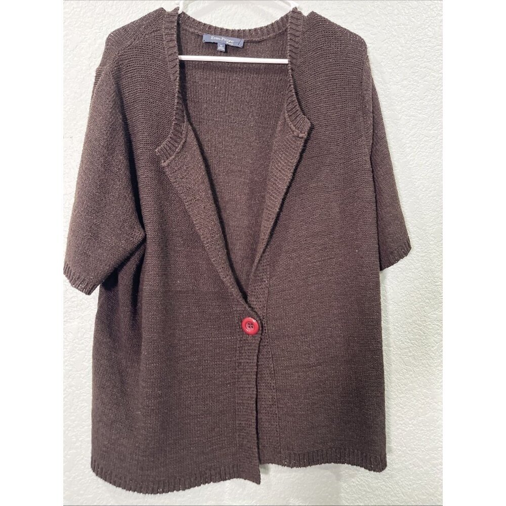 Evan-Picone Cardigan Women 3X Brown Short Sleeve Knit Minimalist Modest Granola